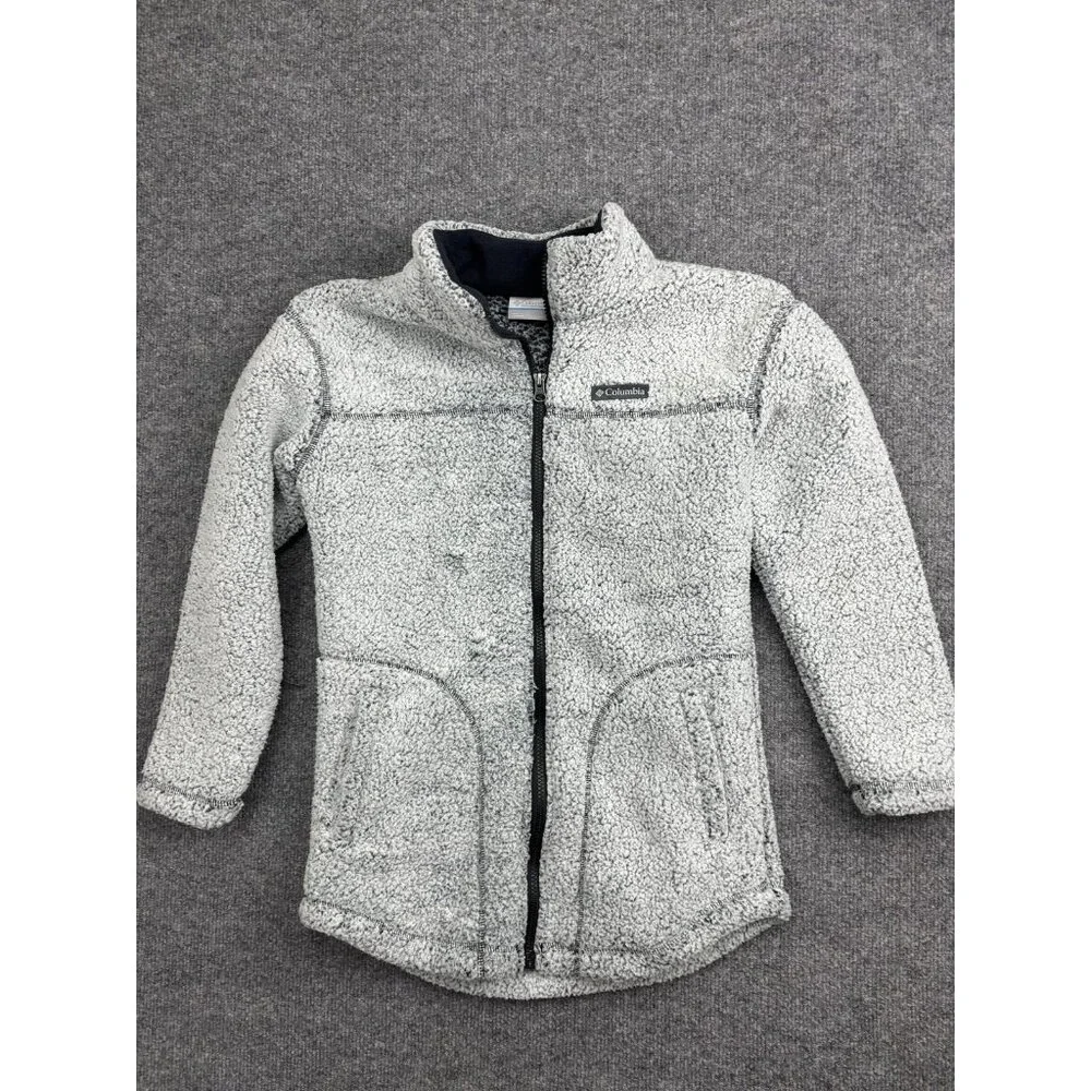 Columbia Jacket Kids L Gray Sherpa Fleece Full Zip Pockets Warm Longline‎